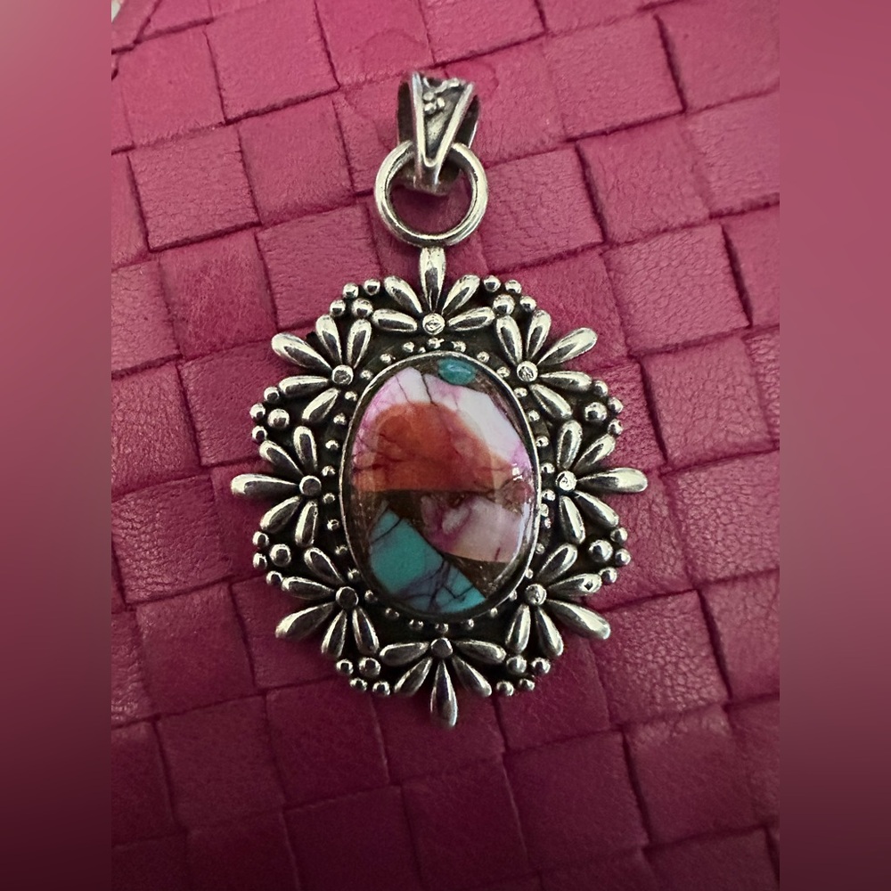 Pink Dahlia Turquoise Pendant
